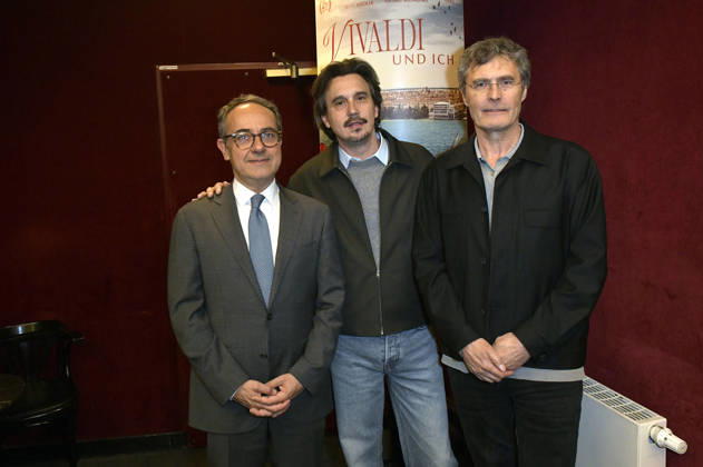 Luigi Estero, Damiano Michieletto und Martin Kochendörfer bei der Premiere des Kinofilms Vivaldi und ich im Cinema Paris. Berlin, 07.05.2026