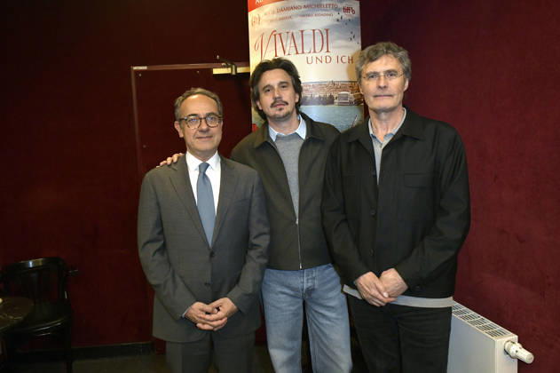 Luigi Estero, Damiano Michieletto und Martin Kochendörfer bei der Premiere des Kinofilms Vivaldi und ich im Cinema Paris. Berlin, 07.05.2026