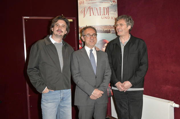 Damiano Michieletto, Luigi Estero und Martin Kochendörfer bei der Premiere des Kinofilms Vivaldi und ich im Cinema Paris. Berlin, 07.05.2026