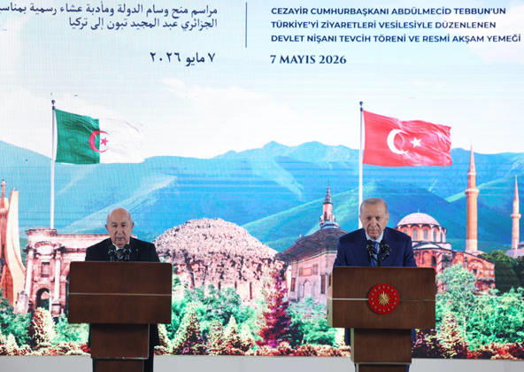 Turkish President Recep Tayyip Erdo?an presented his Algerian counterpart, Abdelmadjid Tebboune, Turkish President Recep Tayyip Erdo?an presented his Algerian counterpart, Abdelmadjid Tebboune, with the Order of the Republic following a joint press conference at the Presidential Complex in Ankara, after a meeting of the High-Level Strategic Council and the signing of cooperation agreements between the two countries. Ankara, Turkey, on May 7, 2026. Photo by Turkish presidency apaimages Istanbul Istanbul Turkey 080526_Turkey_TPO_00(12) Copyright: xapaimagesxTurkishxpresidencyx xapaimagesx
