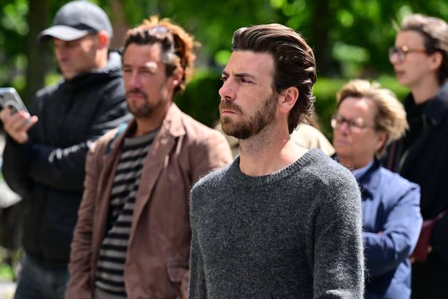 Sports Television Presenter Joris Brys pictured during the funeral ceremony for Belgian media figure Hans Otten, Monday 11 May 2026 in Mechelen. Otten died on May 5.  DIRKxWAEM 173490346