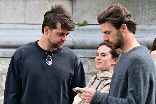 Content Creator Ender Scholtens (L) and Sports Television Presenter Joris Brys (R) pictured at the funeral ceremony for Belgian media figure Hans Otten, Monday 11 May 2026 in Mechelen. Otten died on May 5.  DIRKxWAEM 173491886