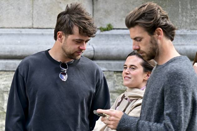 Content Creator Ender Scholtens, his girlfriend Claudia and Sports Television Presenter Joris Brys attend the funeral ceremony for Belgian media figure Hans Otten, Monday 11 May 2026 in Mechelen. Otten died on May 5.  DIRKxWAEM 173494954