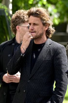 Television producer Tim Van Aelst attends the funeral ceremony for Belgian media figure Hans Otten, Monday 11 May 2026 in Mechelen. Otten died on May 5.  DIRKxWAEM 173495480
