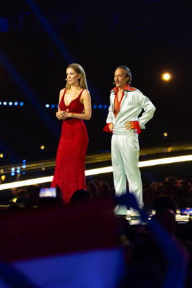 Eurovision Song Contest 2025 Dress Rehearsal 2 of First Semi Final, 11.05.2026 VIENNA, AUSTRIA - 11 MAY 2026: Image shows Eurovision hosts Victoria Swarovski and Michael Ostrowski during Eurovision Song Contest 2025 Dress Rehearsal 2 of First Semi Final at Wiener Stadthalle on 11 05 2026 in Vienna, Austria. Vienna Wiener Stadthalle Austria Copyright: xBEAUTIFULxSPORTS Froehlichx