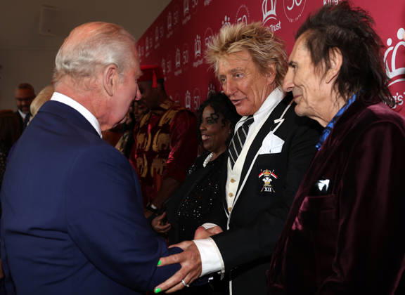 King Charles and Queen Camilla attend A King s Trust Celebration King Charles meets Rod Stewart, Ronnie Wood and Sally Wood as he attends A King s Trust Celebration to mark the 50th anniversary of the charity. The King s Trust, formerly known as The Prince s Trust, helps those from disadvantaged communities, at the Royal Albert Hall, London, UK, on the 11th May 2026. Picture by Adrian Dennis WPA-Pool London Royal Albert Hall London United Kingdom  WHA-0817
