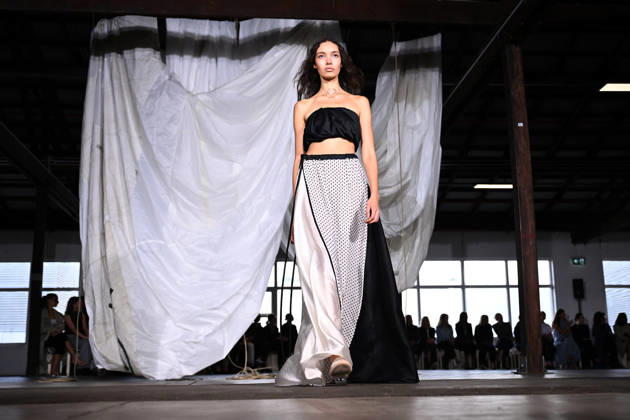 AUSTRALIAN FASHION WEEK, A model walks the runway wearing creations by Australian designer Bianca Spender, during Australian Fashion Week in Sydney, Tuesday, May 12, 2026. ( NO ARCHIVING SYDNEY NEW SOUTH WALES AUSTRALIA  Copyright: xDANxHIMBRECHTSx 20260512126268241224
