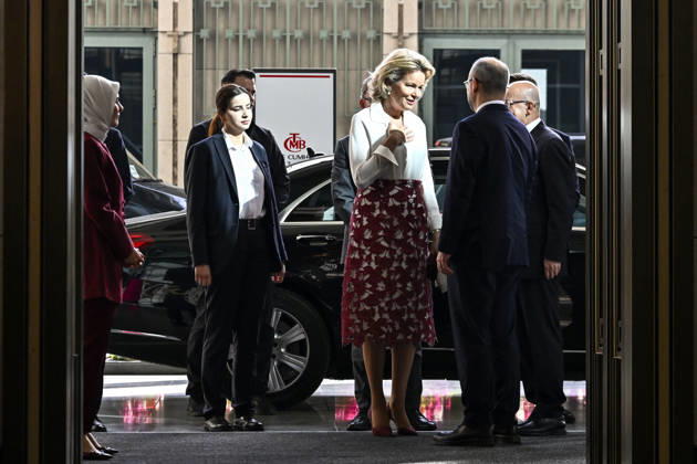 Queen Mathilde visits Central Bank’s Istanbul Financial Center campus ISTANBUL, TURKIYE - MAY 12: Queen Mathilde (3rd R), and delegation visit the Istanbul Financial Center campus of the Central Bank as part of the Belgian Economic Mission in Istanbul, Turkiye on May 12, 2026. Turkish Treasury and Finance Minister Mehmet Simsek, Turkish Family and Social Services Minister Mahinur Ozdemir Goktas, and Turkish Central Bank Governor Fatih Karahan accompanied the Queen during the third day of the Istanbul program. Muhammed Enes Yildirim Anadolu Istanbul Turkey. Editorial use only. Please get in touch for any other usage.  Copyright: x2026xAnadoluxMuhammedxEnesxYildirimx