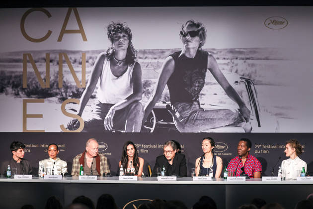 Cannes - Jury Press Conference Jury Members Diego Cespedes, Ruth Negga, Stellan Skarsgard, Demi Moore, Jury President Park Chan-wook, Chloe Zhao, Isaach de Bankole, Laura Wandel and Paul Laverty speak during the Jury press conference at the 79th annual Cannes Film Festival at Palais des Festivals on May 12, 2026 in Cannes, France. Photo by Jean-Marc Haedrich Pool ABACAPRESS.COM Cannes France  Copyright: xABACAx