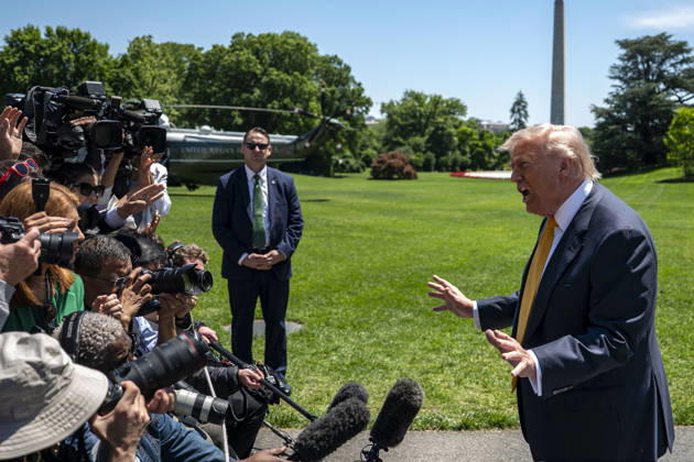 United States President Donald J Trump speaks to the press before departing the White House in Washington, DC for Beijing, China on Tuesday, May 12, 2026. Trump and Chinese President Xi Jinping are expected to discuss trade, artificial intelligence, export controls, Taiwan and the Iran war. Copyright: xIndependentxStillxPoolxphotox 2026xUnitedxPressxInternationalx(UPI)xPhotosxxfromxConsolidatedxNewsxPhotosxAllxRightsxReservedx MediaPiunchx