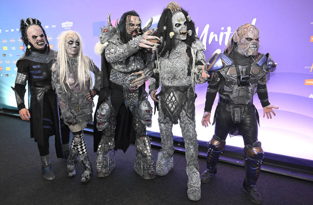 Winner of the Eurovision Song Contest 2006, Finnish hard rock band Lordi, meeting press during Eurovision Song Contest 2026 in Vienna, Austria on May 13, 2026. - HEIKKI SAUKKOMAA Wien Austria  Copyright: xHeikkixSaukkomaax ZY9GRkRsDAg