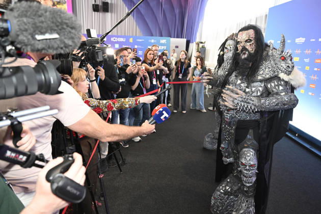 LKS 20260513 Winner of the Eurovision Song Contest 2006, Finnish hard rock band Lordi, meeting press during Eurovision Song Contest 2026 in Vienna, Austria on May 13, 2026. - HEIKKI SAUKKOMAA Wien Austria  Copyright: xHeikkixSaukkomaax Y1g5p8VhHN4