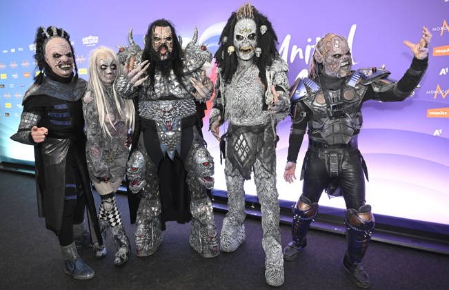 LKS 20260513 Winner of the Eurovision Song Contest 2006, Finnish hard rock band Lordi, meeting press during Eurovision Song Contest 2026 in Vienna, Austria on May 13, 2026. - HEIKKI SAUKKOMAA Wien Austria  Copyright: xHeikkixSaukkomaax TrMxL2cXW1M
