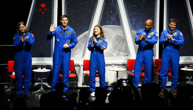 May 13, 2026, Ottawa, On, Canada: Astronauts of the Artemis II mission, left to right, Artemis capsule communicator Jenni Gibbons, mission specialist Jeremy Hansen, mission specialist Christina Koch, pilot Victor Glover and Commander Reid Wiseman take part in a question and answer event at the National Arts Centre in Ottawa on Wednesday, May 13, 2026. Ottawa Canada - ZUMAc35_ 20260513_zaf_c35_077 Copyright: xSeanxKilpatrickx