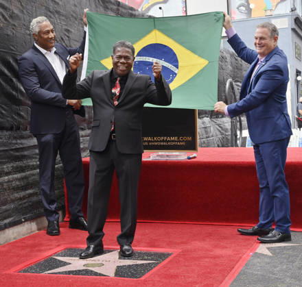 Brazilian percussionist Paulinho da Costa Brazilian stands on his star during an Hollywood Walk of Fame unveiling ceremony honoring him with the 2,844th star on the Hollywood Walk of Fame in Los Angeles on Wednesday, May 13, 2026.  LAP2026051304 JIMxRUYMEN
