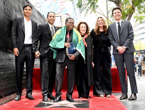 Brazilian Percusionist Paulinho Da Costa Honored With A Star On The Hollywood Walk Of Fame in California, USA - 13 MAY 2026. Son, Paulo Da Costa, honoree, Paulinho Da Costa, Arice Da Costa and family seen posing on The Star during the Walk of Fame star ceremony honoring in Hollywood. California United States Copyright: xAlbertxL.xOrtegax xSOPAxImagesx DSC_3445