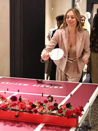 IPA84680176 - Rome, Laila Hasanovic attends the Antonio Marras boutique event. Pictured: Laila Hasanovic plays ping pong. Copyright: xMarcoxProvvisionatox xMarcoxProvvisionatox 84680176