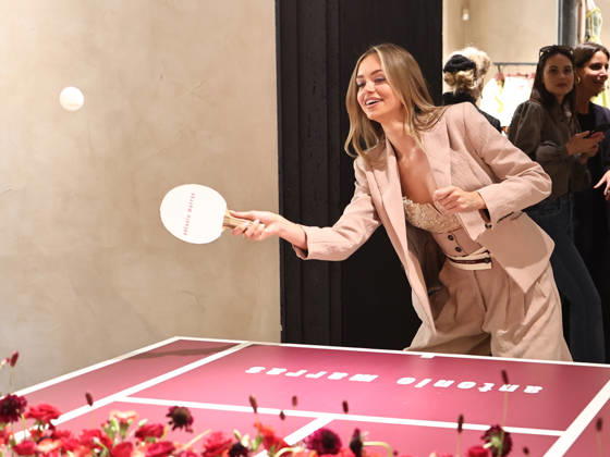 IPA84680178 - Rome, Laila Hasanovic attends the Antonio Marras boutique event. Pictured: Laila Hasanovic plays ping pong. Copyright: xMarcoxProvvisionatox xMarcoxProvvisionatox 84680178