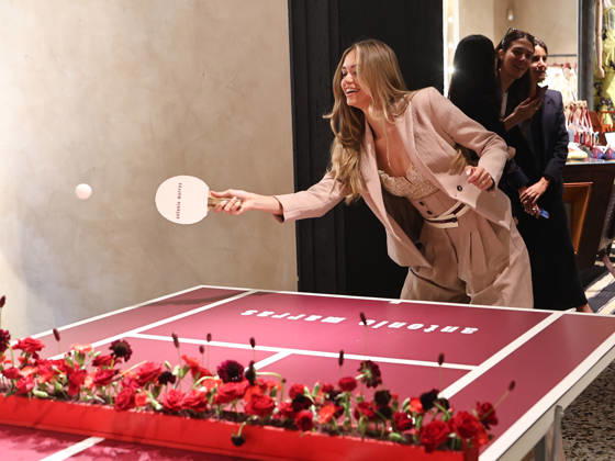 IPA84680189 - Rome, Laila Hasanovic attends the Antonio Marras boutique event. Pictured: Laila Hasanovic plays ping pong. Copyright: xMarcoxProvvisionatox xMarcoxProvvisionatox 84680189
