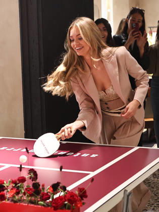 IPA84680126 - Rome, Laila Hasanovic attends the Antonio Marras boutique event. Pictured: Laila Hasanovic plays ping pong.  Copyright: xMarcoxProvvisionatox xMarcoxProvvisionatox 84680126