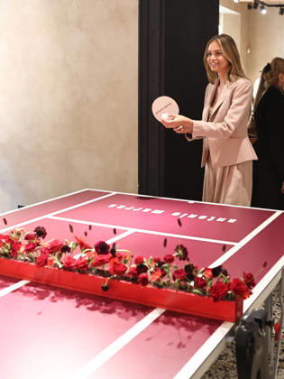 IPA84680171 - Rome, Laila Hasanovic attends the Antonio Marras boutique event. Pictured: Laila Hasanovic plays ping pong.  Copyright: xMarcoxProvvisionatox xMarcoxProvvisionatox 84680171