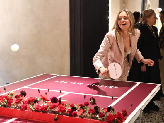 IPA84680173 - Rome, Laila Hasanovic attends the Antonio Marras boutique event. Pictured: Laila Hasanovic plays ping pong.  Copyright: xMarcoxProvvisionatox xMarcoxProvvisionatox 84680173