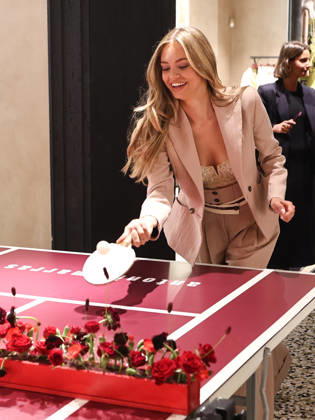IPA84680186 - Rome, Laila Hasanovic attends the Antonio Marras boutique event. Pictured: Laila Hasanovic plays ping pong.  Copyright: xMarcoxProvvisionatox xMarcoxProvvisionatox 84680186