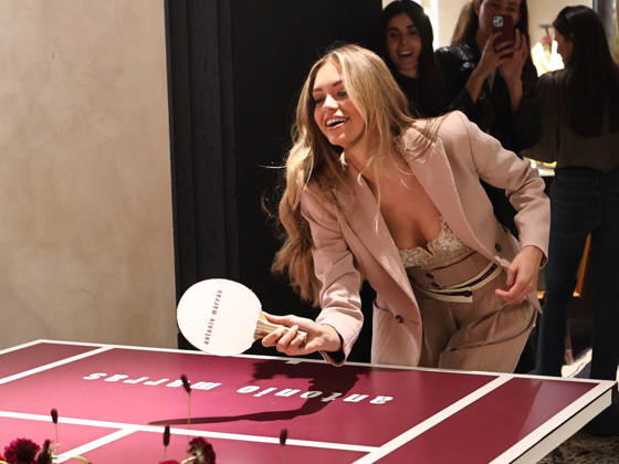 IPA84680194 - Rome, Laila Hasanovic attends the Antonio Marras boutique event. Pictured: Laila Hasanovic plays ping pong.  Copyright: xMarcoxProvvisionatox xMarcoxProvvisionatox 84680194
