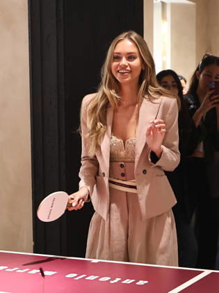 IPA84680196 - Rome, Laila Hasanovic attends the Antonio Marras boutique event. Pictured: Laila Hasanovic plays ping pong.  Copyright: xMarcoxProvvisionatox xMarcoxProvvisionatox 84680196