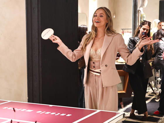 IPA84680200 - Rome, Laila Hasanovic attends the Antonio Marras boutique event. Pictured: Laila Hasanovic plays ping pong.  Copyright: xMarcoxProvvisionatox xMarcoxProvvisionatox 84680200