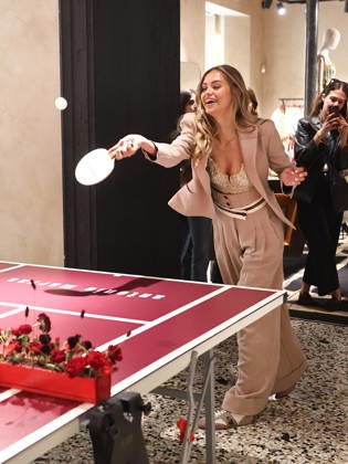 IPA84680202 - Rome, Laila Hasanovic attends the Antonio Marras boutique event. Pictured: Laila Hasanovic plays ping pong.  Copyright: xMarcoxProvvisionatox xMarcoxProvvisionatox 84680202