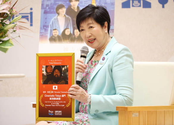 May 14, 2026, Tokyo, Japan - Tokyo Governor Yuriko Koike meets with Tetsuya Bessho, president of Short Shorts Film Festival & Asia as Bessho pays a courtesy call on Koike for the promotion of the film festival at the Tokyo Metropolitan Government office in Tokyo on Thursday, May 14, 2026. Short Shorts Film Festival & Asia will be held from May 25 through June 10. (photo by Yoshio Tsunoda AFLO)  aflo_330352212