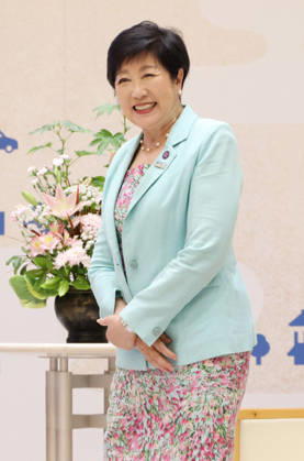 May 14, 2026, Tokyo, Japan - Tokyo Governor Yuriko Koike (2nd R) poses for photo with Tetsuya Bessho (2nd L), Short Shorts Film Festival & Asia president and Generation Z influencers and festival ambassadors Ayaka Honmo (L) and Hina Nagahama (R) as they pay a courtesy call on Koike for the promotion of the film festival at the Tokyo Metropolitan Government office in Tokyo on Thursday, May 14, 2026. Short Shorts Film Festival & Asia will be held from May 25 through June 10. (photo by Yoshio Tsunoda AFLO)  aflo_330352219