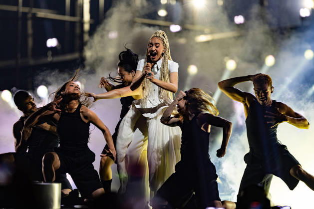 Eurovision Song Contest 2025 Dress Rehearsal 3 of Second Semi Final, 14.05.2026 VIENNA, AUSTRIA - 14 MAY 2026: Image shows France singer Monroe for France performing the song Regarde ! during Eurovision Song Contest 2025 Dress Rehearsal 3 of Second Semi Final at Wiener Stadthalle on 14 05 2026 in Vienna, Austria. Vienna Wiener Stadthalle Austria Copyright: xBEAUTIFULxSPORTS Froehlichx