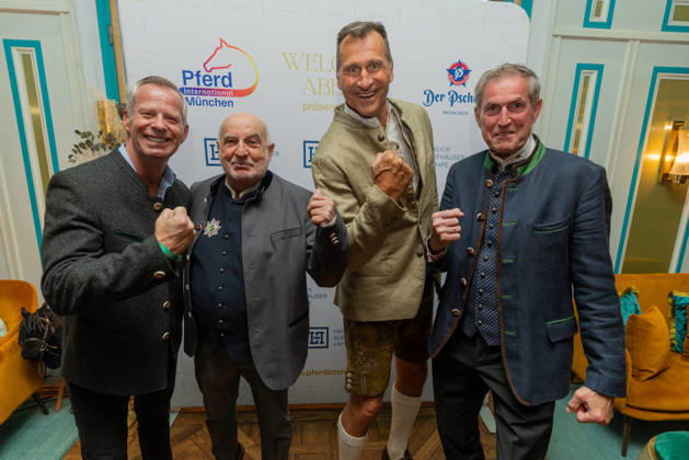 14.05.2026, vlnr Frank Scheppendahl, Dr. Axel Munz, Lars Riedel, Jürgen Blum , Welcome-Abend der Pferd International München in der Eventlocation The Resi am Viktualienmarkt in München.