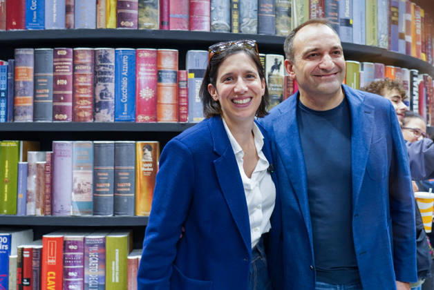 May 15, 2026, Turin, To, Italy: Democratic Party Secretary Elly Schlein and Turin Mayor Stefano Lorusso pose for a photo at the book tower at the International Book Fair. Turin, May 15, 2026 Turin Italy - ZUMAa289 20260515_zia_a289_030 Copyright: xSelenexDanielex xAgfx