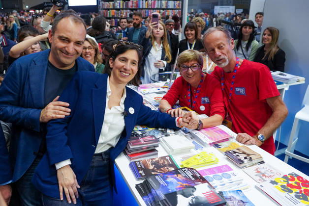 May 15, 2026, Turin, To, Italy: Democratic Party Secretary Elly Schlein and Turin Mayor Stefano Lorusso among the stands at the International Book Fair. Turin, May 15, 2026 Turin Italy - ZUMAa289 20260515_zia_a289_031 Copyright: xSelenexDanielex xAgfx