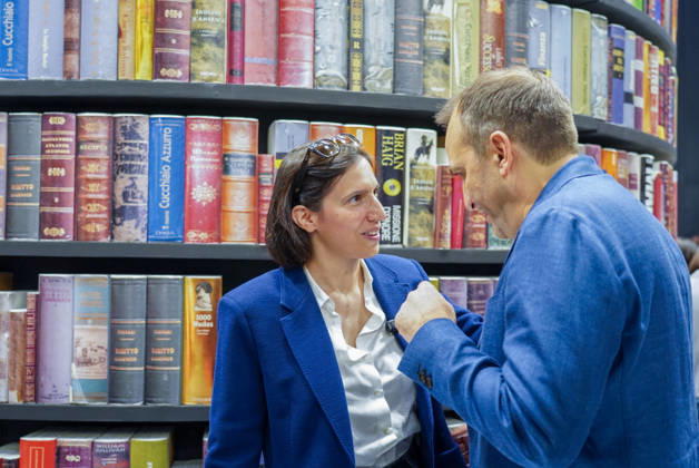May 15, 2026, Turin, To, Italy: Democratic Party Secretary Elly Schlein and Turin Mayor Stefano Lorusso pose for a photo at the book tower at the International Book Fair. Turin, May 15, 2026 Turin Italy - ZUMAa289 20260515_zia_a289_024 Copyright: xSelenexDanielex xAgfx