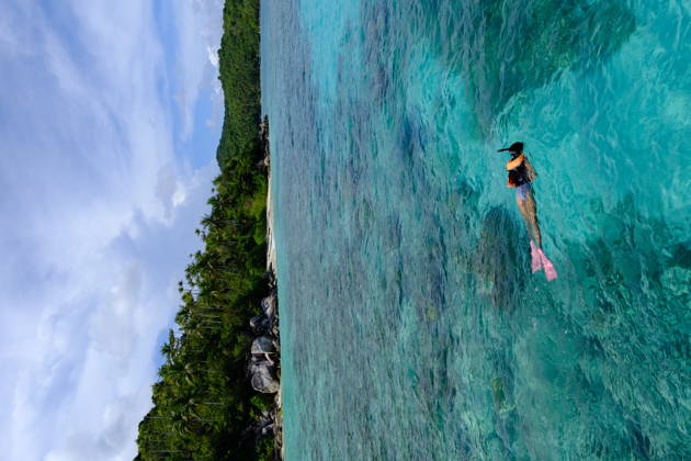 Indonesia, Anambas Islands - drone view snorkeller over reef Jemaja, Riau Islands, Indonesia CR_GFEQ260516-2030184-01 ,model released, Symbolfoto