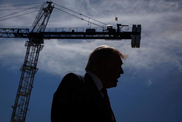 President Donald Trump speaks to the press about the new East Wing next to the construction site at the White House in Washington, DC on Tuesday, May 19, 2026. The construction project to demolish and replace the White House East Wing with a new 90,000-square-foot ballroom has an estimated cost of $400 million and is privately funded by donors.  WASP20260519127 SamuelxCorum