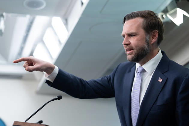 Vice President JD Vance gives remarks during a press conference in the James Brady Press Briefing Room of the White House in Washington, DC on Tuesday, May 19, 2026. Vance defended the creation of a $1.8 billion Department of Justice fund that would compensate certain individuals who were investigated and prosecuted by the Biden Administration. WAP20250519011 AARONxSCHWARTZ