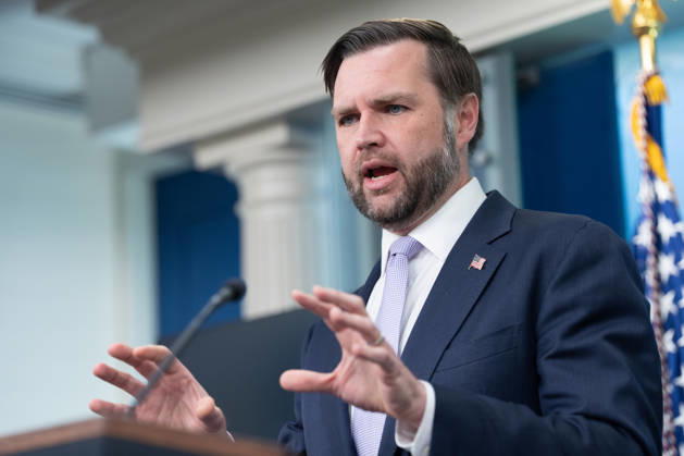 Vice President JD Vance gives remarks during a press conference in the James Brady Press Briefing Room of the White House in Washington, DC on Tuesday, May 19, 2026. Vance defended the creation of a $1.8 billion Department of Justice fund that would compensate certain individuals who were investigated and prosecuted by the Biden Administration. WAP20250519037 AARONxSCHWARTZ