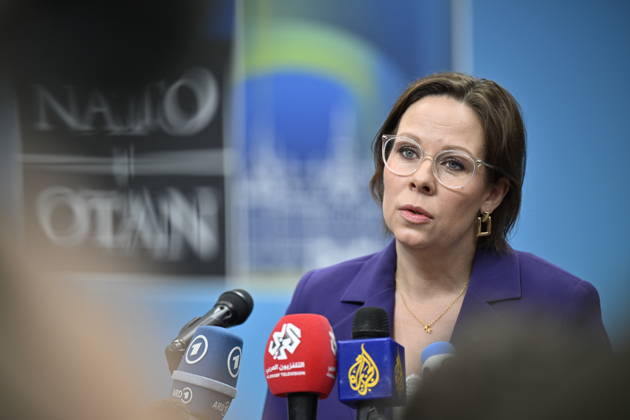 Swedish Foreign Minister Maria Malmer Stenergard M at Friday s doorstep at the NATO Foreign Ministers meeting at Sea U in Helsingborg on Friday HELSINGBORG SWEDEN x50090x  Copyright: xJohanxNilsson TTx NATO FOREIGN MINISTERS MEETING SWEDEN C8FofpHDWEY