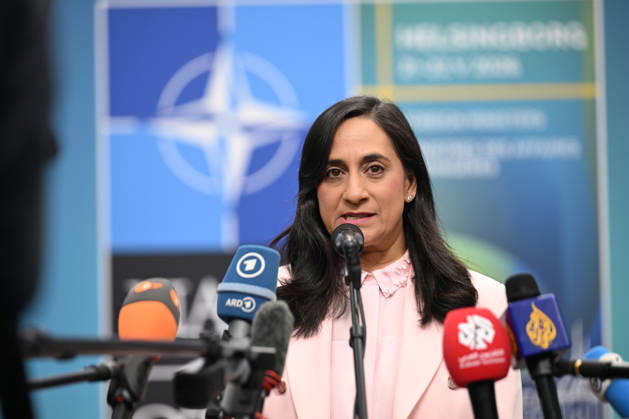 NATO Foreign Ministers Meeting in Sweden??????? HELSINGBORG, SWEDEN - MAY 22: Canadian Foreign Minister Anita Anand speaks to members of the press ahead of the NATO Foreign Ministers Meeting in Helsingborg, Sweden, on May 22, 2026. Dursun Aydemir Anadolu Helsingborg Sweden. Editorial use only. Please get in touch for any other usage.  Copyright: x2026xAnadoluxDursunxAydemirx