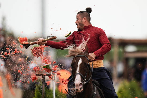 8th Ethnosport Culture Festival in Istanbul ISTANBUL, TURKIYE - MAY 23: An athlete on horseback competes during the 8th Ethnosport Culture Festival organized by the World Ethnosport Confederation at Ataturk Airport in Istanbul, Turkiye, on May 23, 2026. Hakan Akgun Anadolu Istanbul Turkey. Editorial use only. Please get in touch for any other usage.  Copyright: x2026xAnadoluxHakanxAkgunx