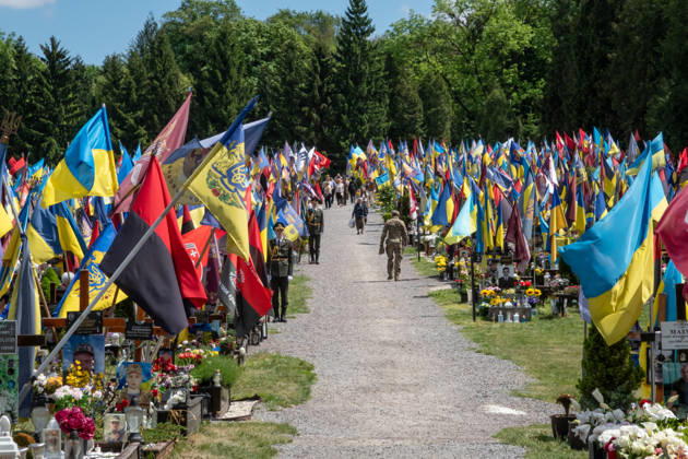 Commemoration procession held on Heroes Day in Lviv, Ukraine LVIV, UKRAINE, MAY 23: Military and civilians take part in a ceremony to honor the memory of fallen servicemen at the honorary burial grounds at the Lychakiv Cemetery during the Day of Heroes of Ukraine in Lviv, Ukraine, May 23, 2026. Also on this day, military personnel, police, members of youth organizations and civilians marched through the city in a solemn procession dedicated to all participants of the ATO JFO, war veterans and participants who died or are fighting for the freedom of Ukraine. Olena Znak Anadolu Lviv Ukraine. Editorial use only. Please get in touch for any other usage. Copyright: x2026xAnadoluxOlenaxZnakx