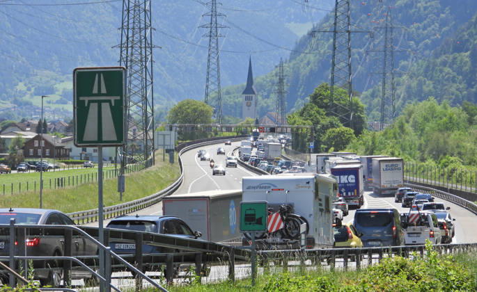 23.05.2026 Schweiz Kanton Uri Stau.. Bild. Pfingststau auf der Gotthardautobahn.
