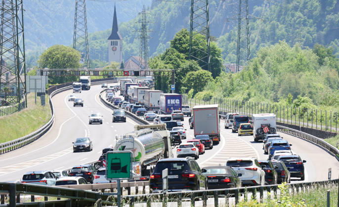 23.05.2026 Schweiz Kanton Uri Stau.. Bild. Pfingststau auf der Gotthardautobahn.