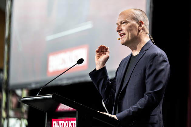 Denmark Politics Pelle Dragsted, political spokesperson for the Red-Green Alliance speaks during the political partys annual meeting at Hafnia Hallen in Copenhagen, Denmark, Saturday May 23, 2026. , Copenhagen Denmark Copyright: NILSxMEILVANG NilsxMeilvangx spdk20260523-155736-L