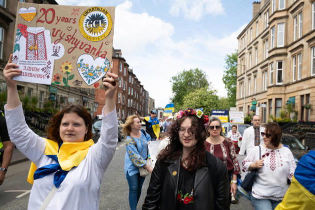 May 23, 2026, Glasgow, Scotland, UK: Members of the Ukrainian community in Scotland held their annual Vyshyvanka Parade in Glasgow under the slogan Together in Tradition, Together in Scotland. The event celebrated Ukrainian culture and identity, centred on the traditional embroidered shirt known as the vyshyvanka, and was held as part of worldwide Vyshyvanka Day celebrations. Glasgow UK - ZUMAs357 20260523_zip_s357_003 Copyright: xCameronxScottx